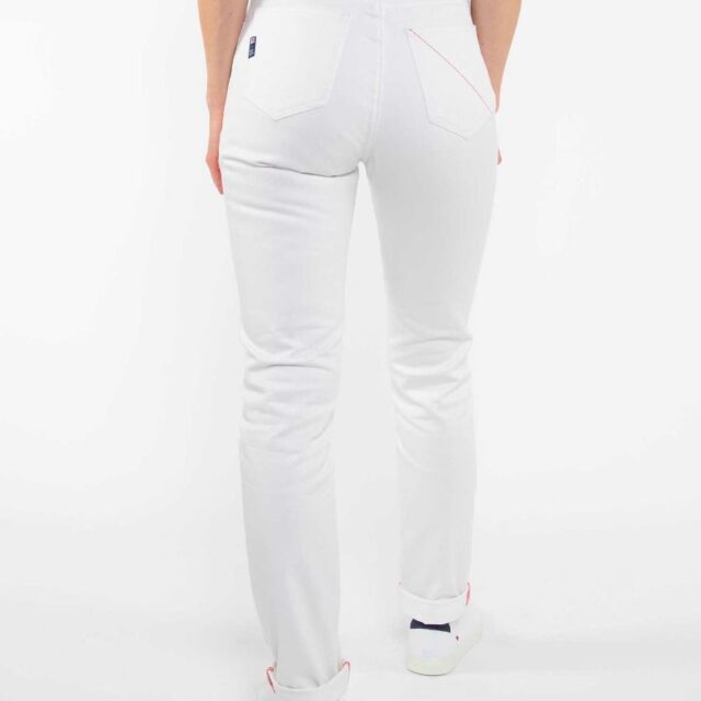 1083 - JEANS DROIT 201H BLANC DES VOSGES taille haute coton bio uni blanc