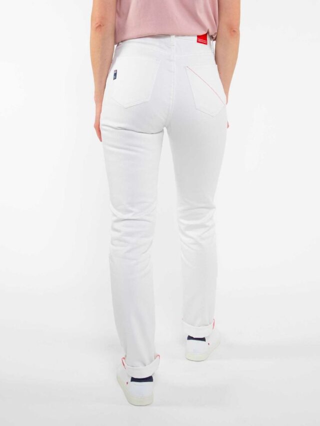 1083 - JEANS DROIT 201H BLANC DES VOSGES taille haute coton bio uni blanc