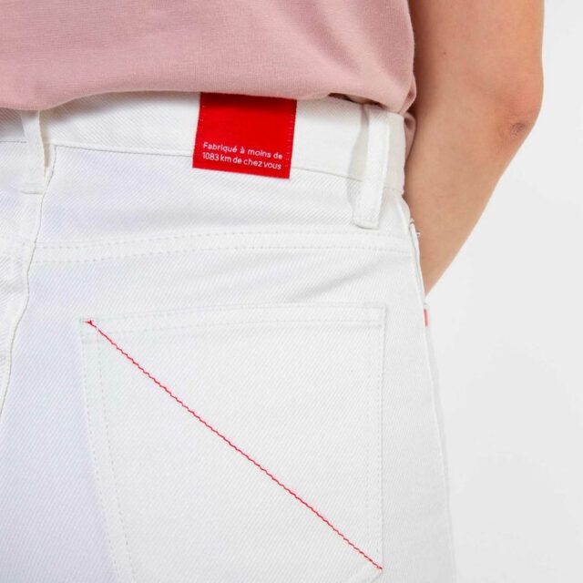 1083 - JEANS DROIT 201H BLANC DES VOSGES taille haute coton bio uni blanc