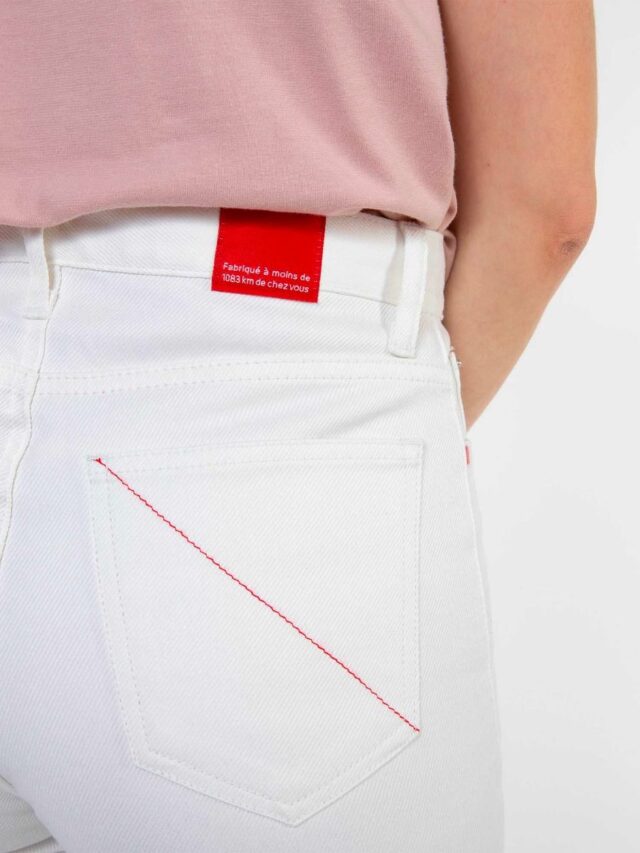 1083 - JEANS DROIT 201H BLANC DES VOSGES taille haute coton bio uni blanc