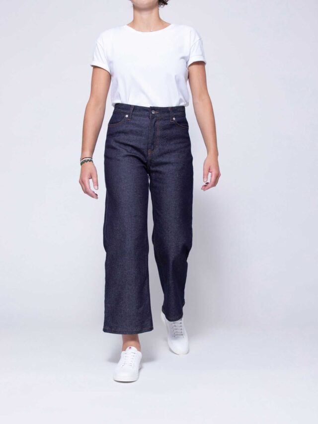 1083 - JEANS LARGE 7/8EME 206H flex coton bio denim indigo brut