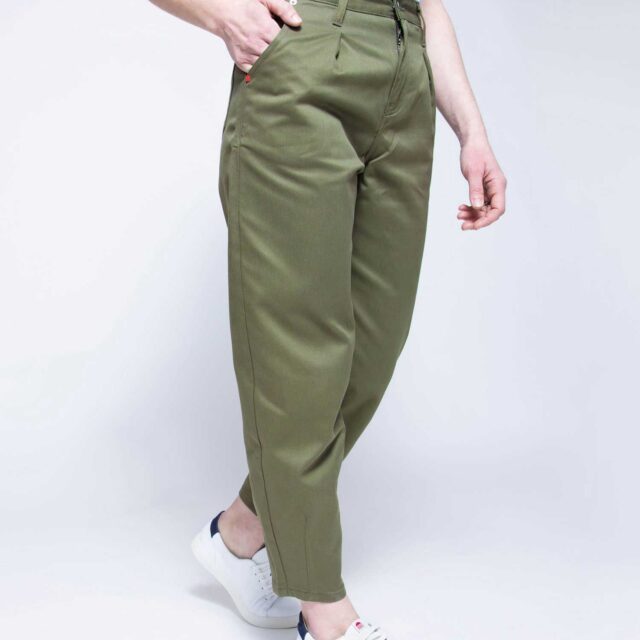 1083 - JEANS BALLON 218H taille haute coton bio denimoriginal uni kaki Femme