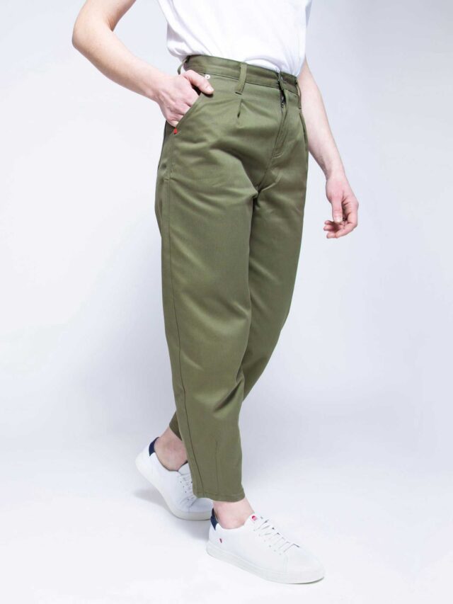 1083 - JEANS BALLON 218H taille haute coton bio denimoriginal uni kaki Femme