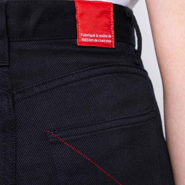 1083 - JEANS BALLON 218H taille haute coton bio denimoriginal uni noir Femme