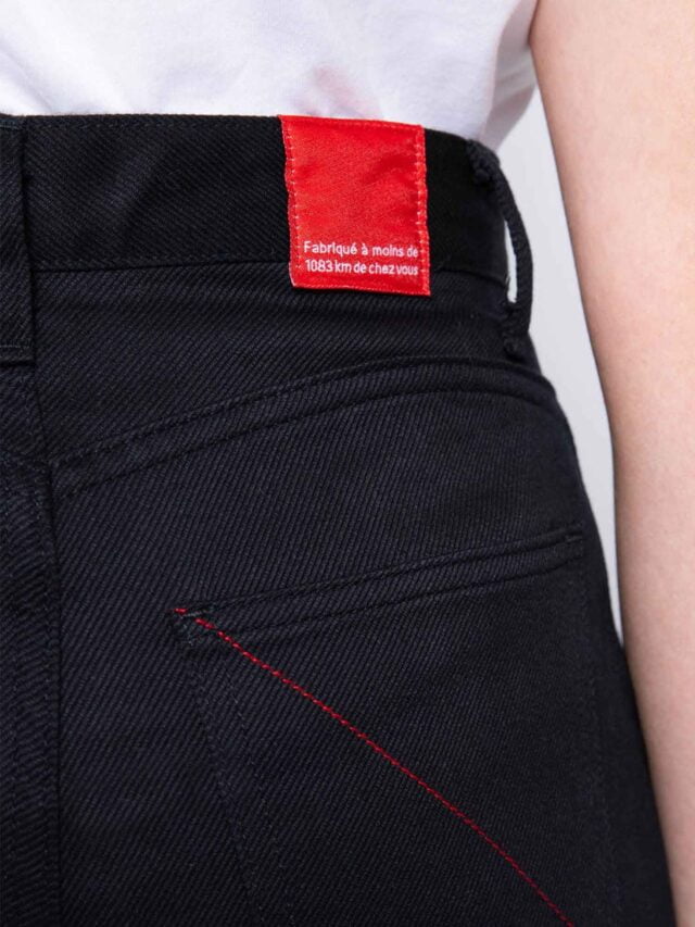 1083 - JEANS BALLON 218H taille haute coton bio denimoriginal uni noir Femme