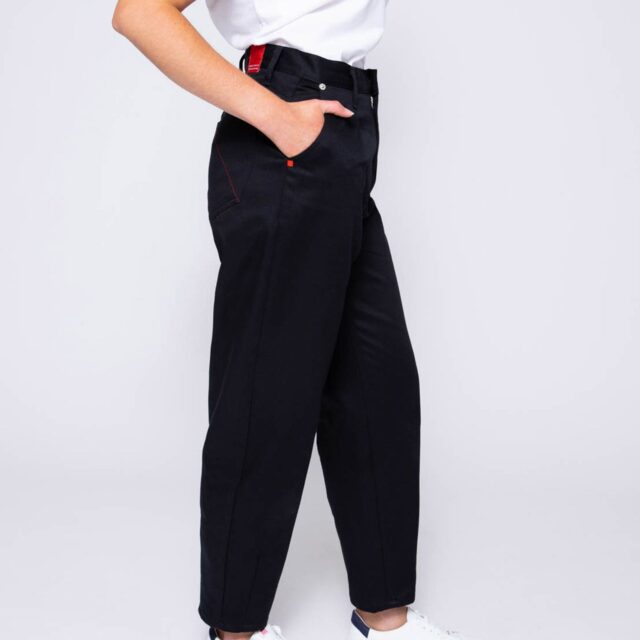 1083 - JEANS BALLON 218H taille haute coton bio denimoriginal uni noir Femme