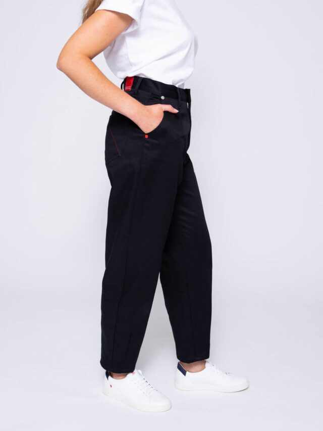 1083 - JEANS BALLON 218H taille haute coton bio denimoriginal uni noir Femme