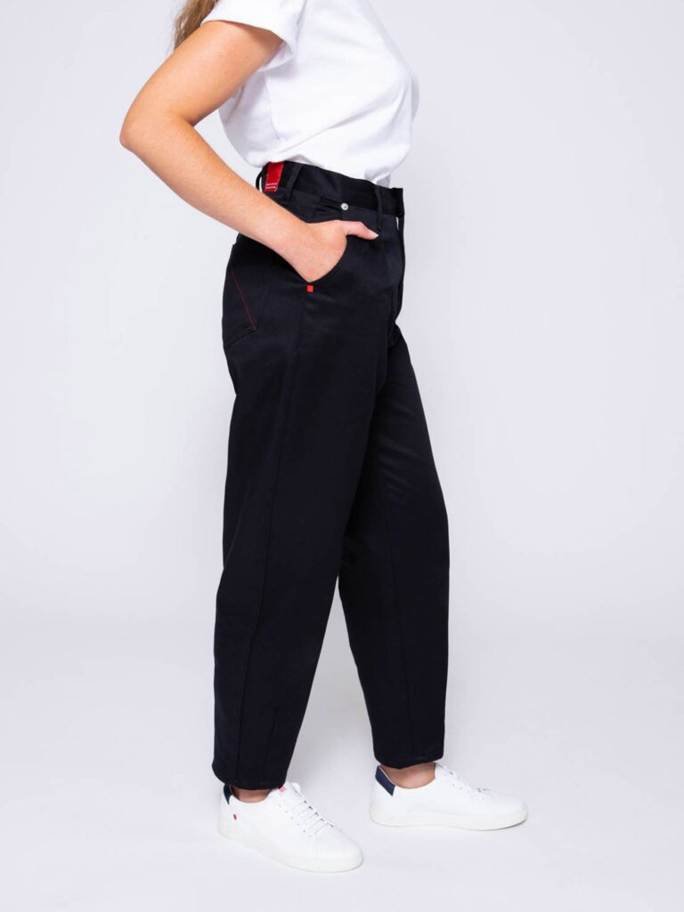 1083 - JEANS BALLON 218H taille haute coton bio denimoriginal uni noir Femme