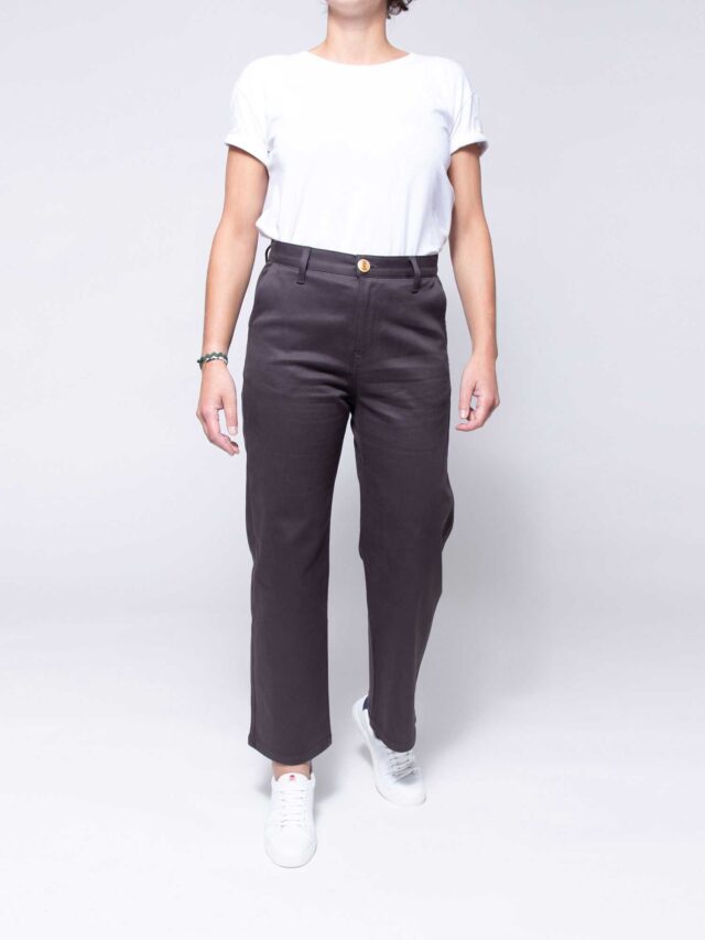 1083 - CHINO DROIT 7/8EME 261H taille haute coton bio uni anthracite