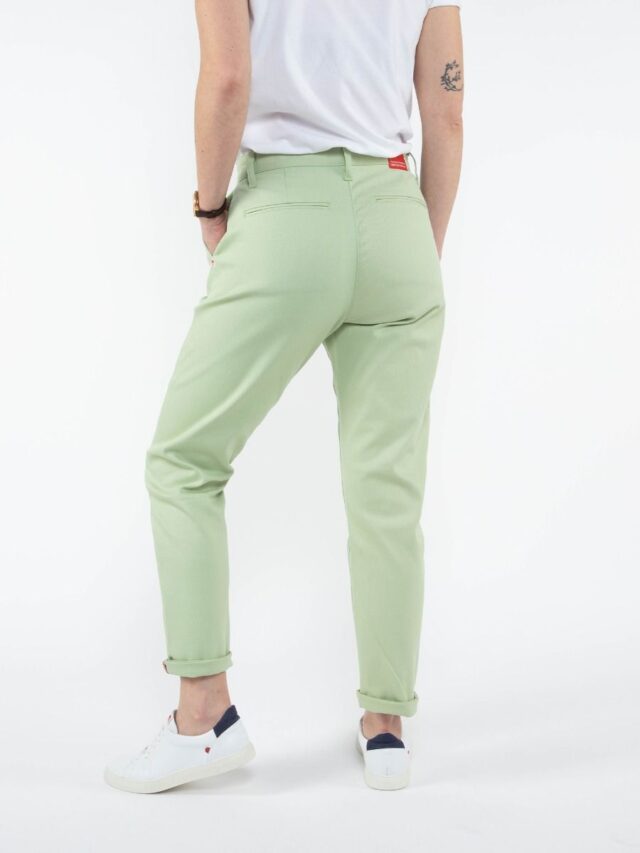 1083 - CHINO AJUSTE 263N coton bio filidenim flex uni vert amande Femme