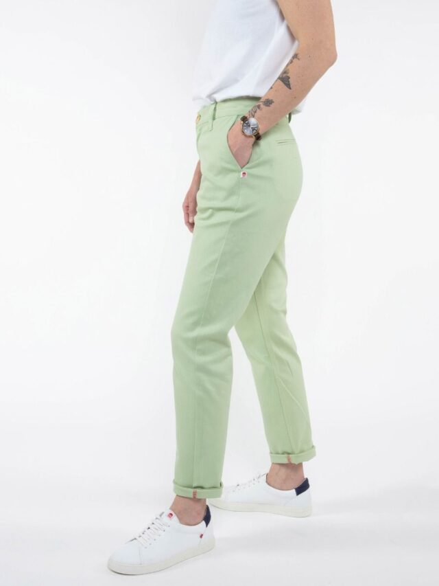 1083 - CHINO AJUSTE 263N coton bio filidenim flex uni vert amande Femme