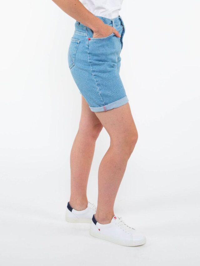 1083 - SHORT LONG 271H DROIT DELAVE taille haute coton bio indigo clair
