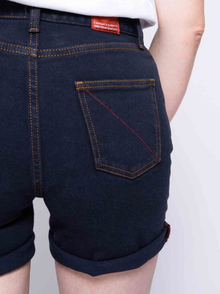 1083 - SHORT SLIM 274H COURT taille haute coton bio superdenim flex bleu nuit
