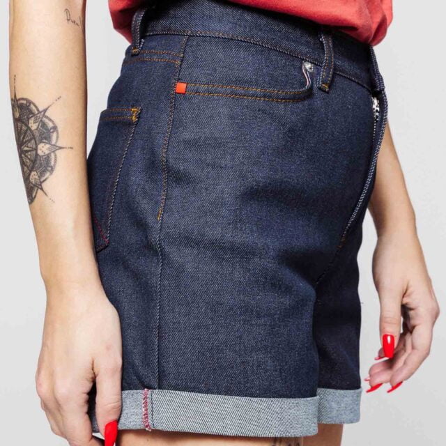 1083 - SHORT JEANS 276H LARGE taille haute coton bio indigo brut