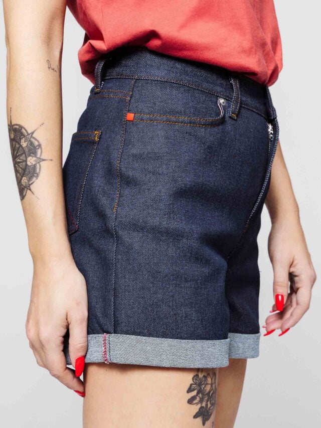 1083 - SHORT JEANS 276H LARGE taille haute coton bio indigo brut