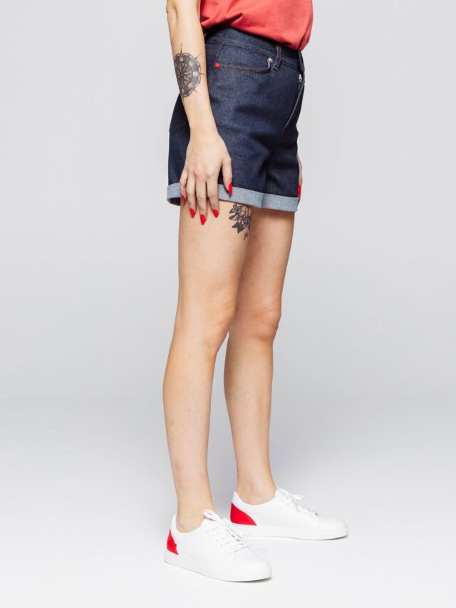 1083 - SHORT JEANS 276H LARGE taille haute coton bio indigo brut