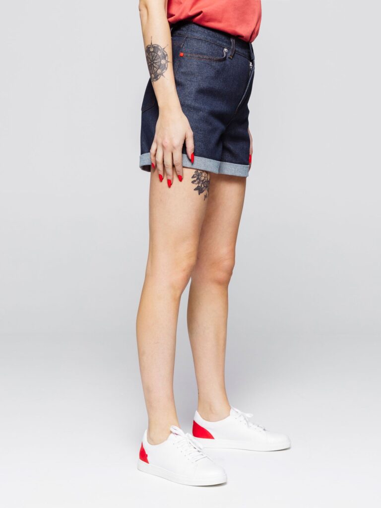 1083 - SHORT JEANS 276H LARGE taille haute coton bio indigo brut