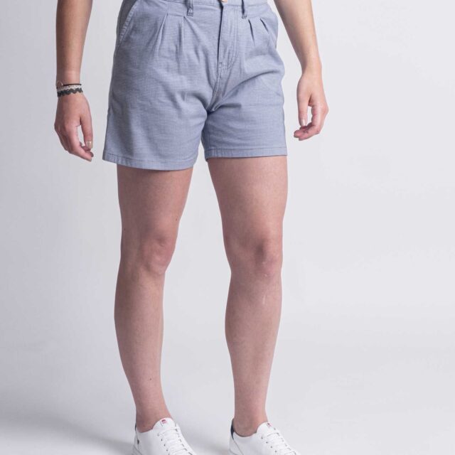 1083 - SHORT PINCE 278H LARGE taille haute coton bio pique flex bleu Femme