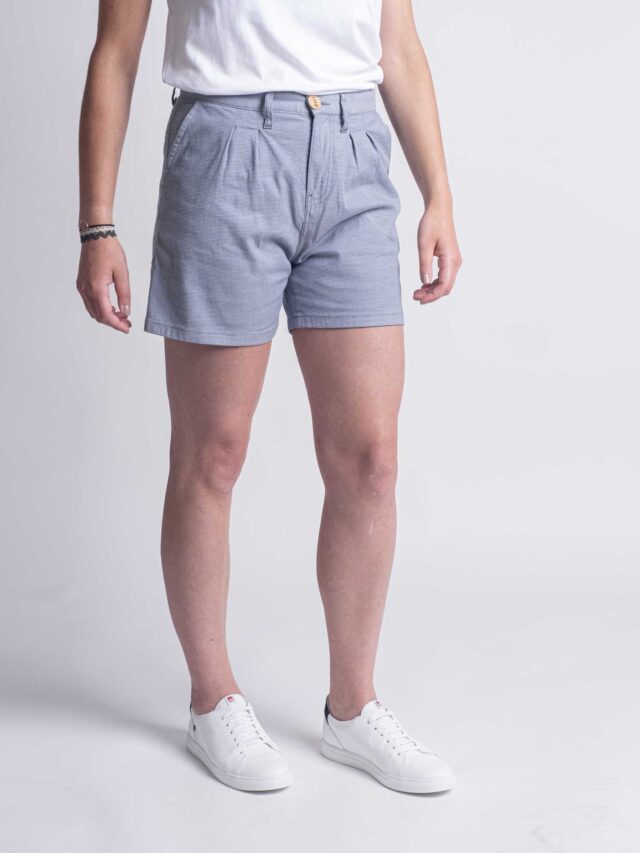 1083 - SHORT PINCE 278H LARGE taille haute coton bio pique flex bleu Femme