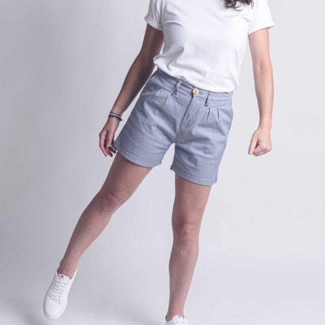 1083 - SHORT PINCE 278H LARGE taille haute coton bio pique flex bleu Femme