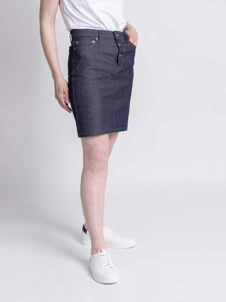 1083 - JUPE DROITE 291H taille haute coton bio superdenim flex indigo brut