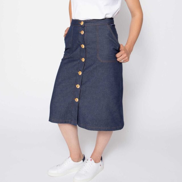 1083 - JUPE MIDI EVASEE 293N LES JUPONS DE LOUISON coton bio bleu