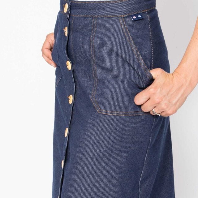 1083 - JUPE MIDI EVASEE 293N LES JUPONS DE LOUISON coton bio bleu