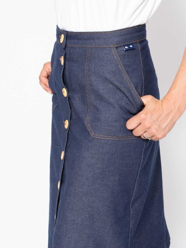 1083 - JUPE MIDI EVASEE 293N LES JUPONS DE LOUISON coton bio bleu