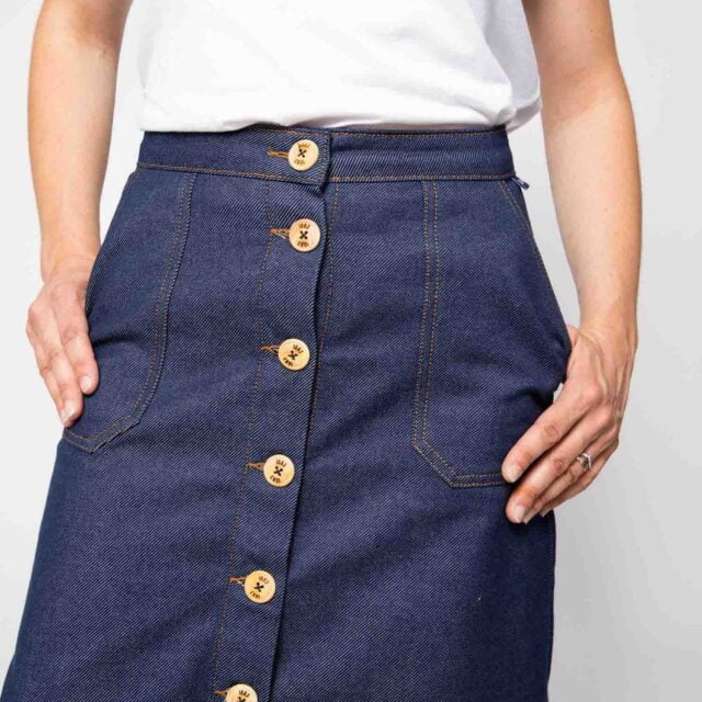 1083 - JUPE MIDI EVASEE 293N LES JUPONS DE LOUISON coton bio bleu