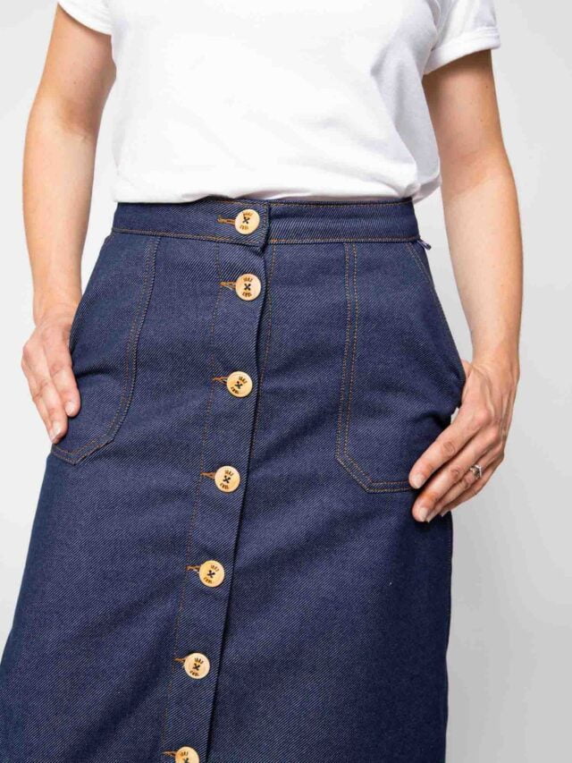 1083 - JUPE MIDI EVASEE 293N LES JUPONS DE LOUISON coton bio bleu