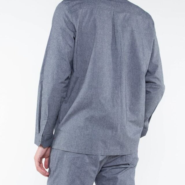 1083 - CHEMISE DROITE 370 BLANC DES VOSGES  coton bio uni bleu gris