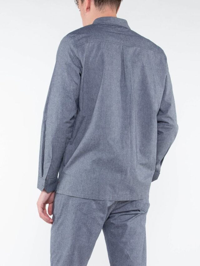 1083 - CHEMISE DROITE 370 BLANC DES VOSGES  coton bio uni bleu gris