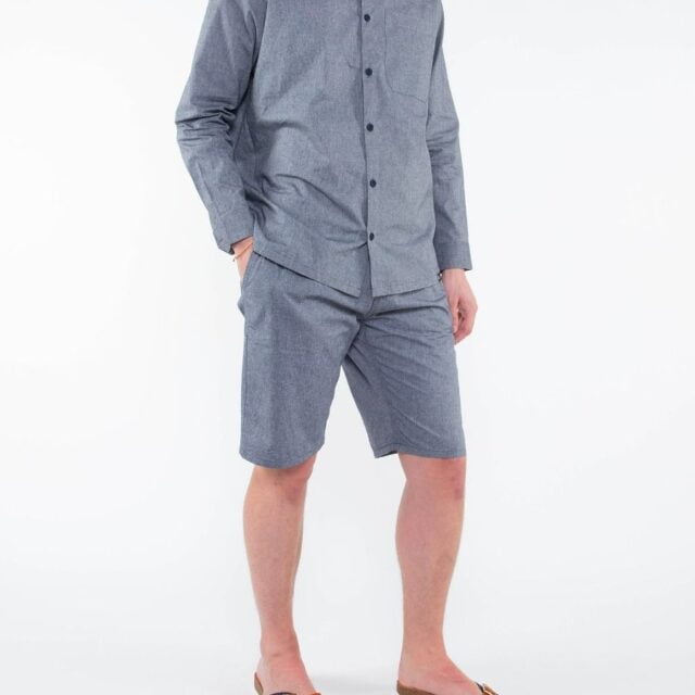 1083 - CHEMISE DROITE 370 BLANC DES VOSGES  coton bio uni bleu gris