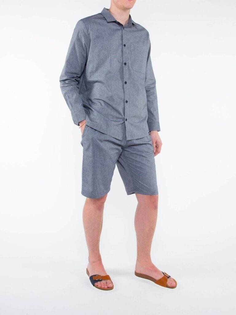 1083 - CHEMISE DROITE 370 BLANC DES VOSGES coton bio uni bleu gris
