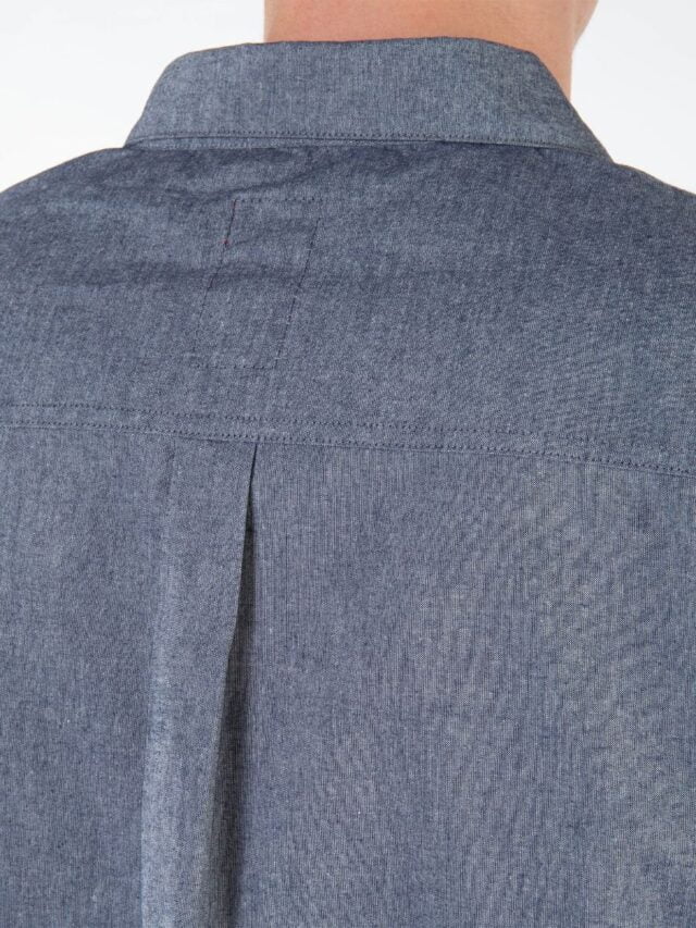 1083 - CHEMISE DROITE 370 BLANC DES VOSGES  coton bio uni bleu gris