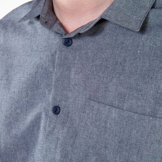 1083 - CHEMISE DROITE 370 BLANC DES VOSGES  coton bio uni bleu gris