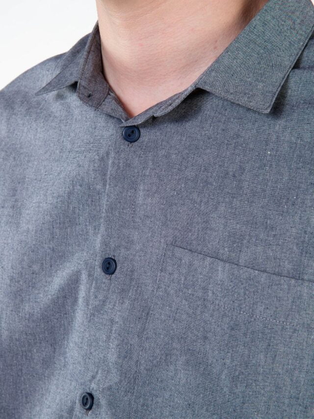 1083 - CHEMISE DROITE 370 BLANC DES VOSGES  coton bio uni bleu gris