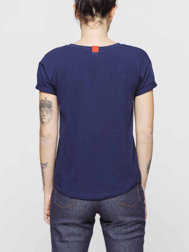 1083 - T-SHIRT COL ROND 403 UNI coton bio bleu marine Femme