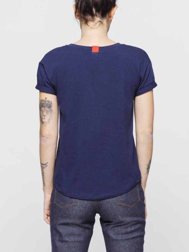 1083 - T-SHIRT COL ROND 403 UNI coton bio bleu marine Femme
