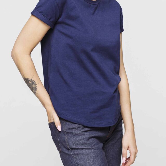 1083 - T-SHIRT COL ROND 403 UNI coton bio bleu marine Femme