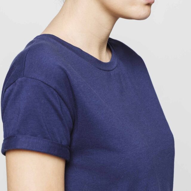 1083 - T-SHIRT COL ROND 403 UNI coton bio bleu marine Femme