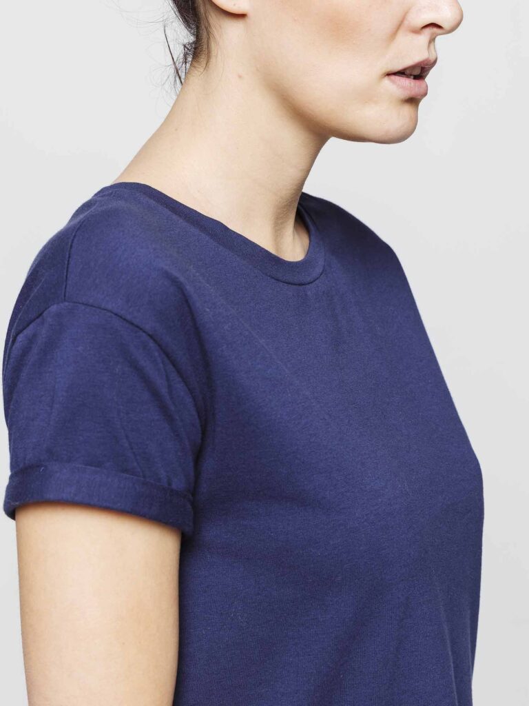 1083 - T-SHIRT COL ROND 403 UNI coton bio bleu marine Femme