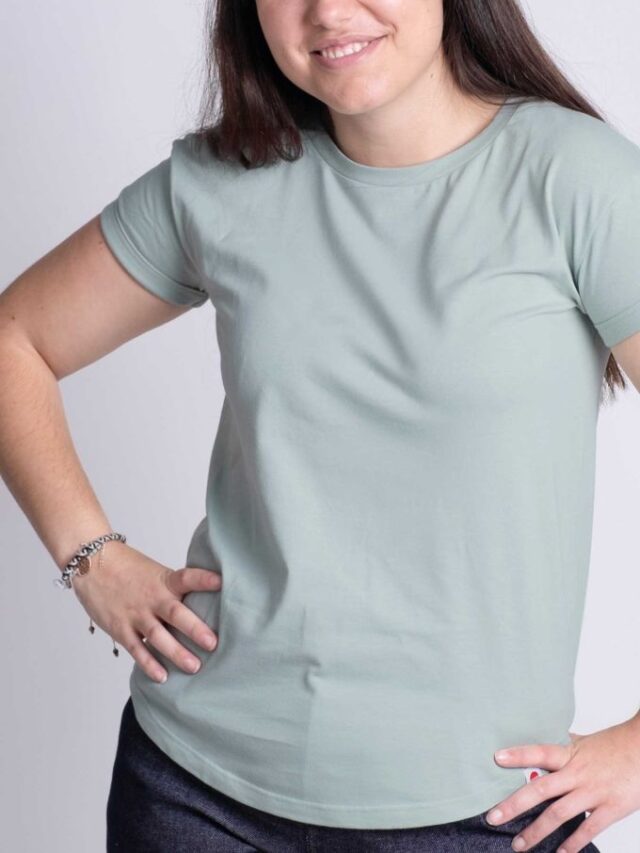 403 x00 00co1el0xxx vertdegris 01 1083 - T-SHIRT COL ROND 403 UNI coton bio vert de gris Femme