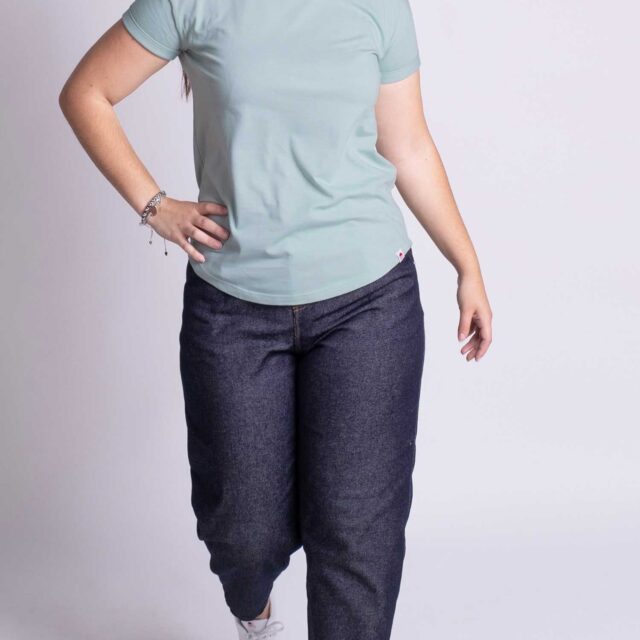 1083 - T-SHIRT COL ROND 403 UNI coton bio vert de gris Femme