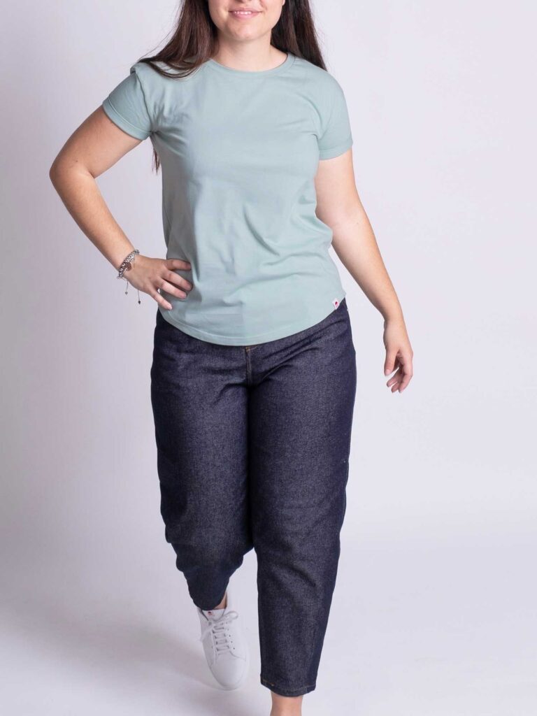 1083 - T-SHIRT COL ROND 403 UNI coton bio vert de gris Femme