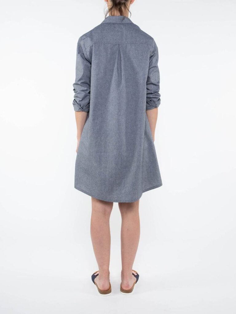 1083 - ROBE CHEMISE DROITE 551 BLANC DES VOSGES  coton bio uni bleu gris