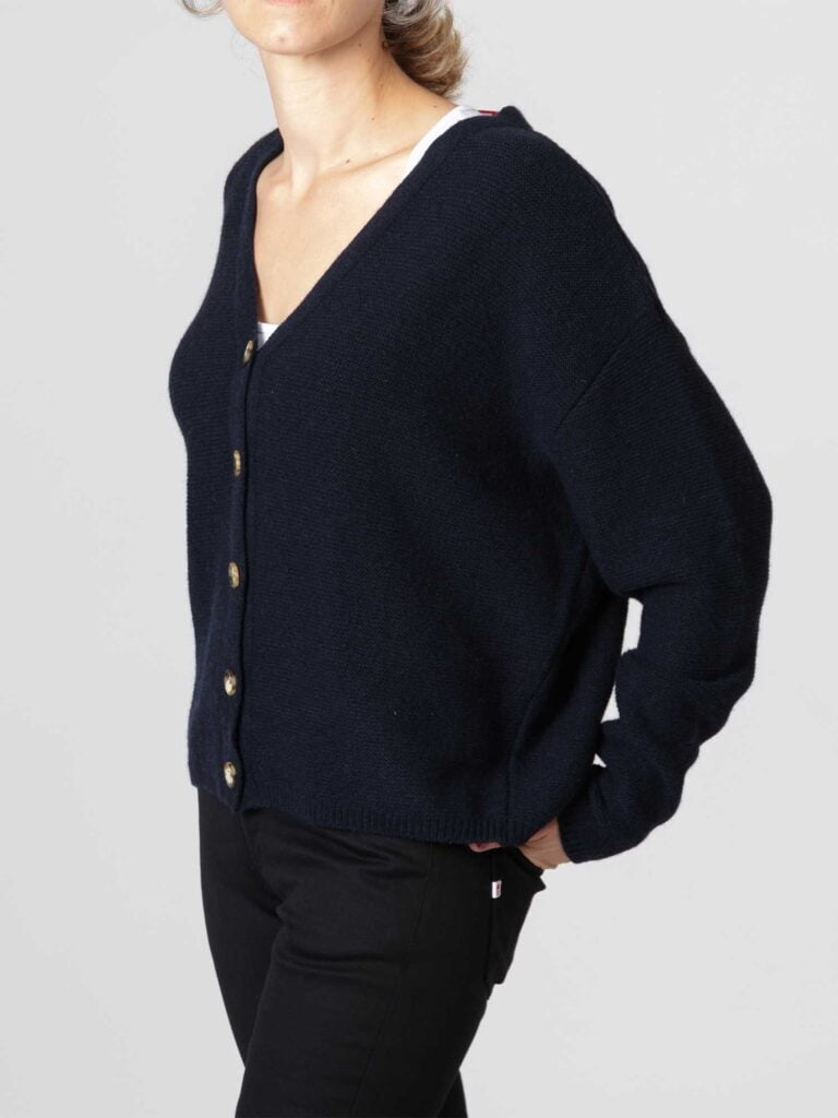 1083 - CARDIGAN BLEU MARINE 618 VOLONTAIRE laine recyclee Femme