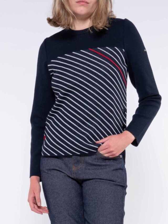 652 xsj 00la0xxxxxx bleu 01 1083 - PULL DROIT 652 SAINT JAMES laine merinos bleu Femme