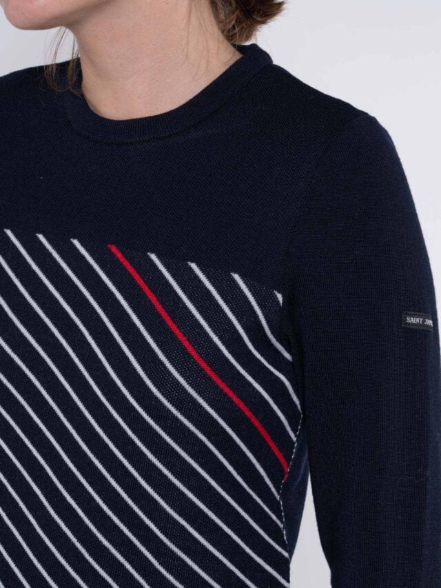 1083 - PULL DROIT 652 SAINT JAMES laine merinos bleu Femme