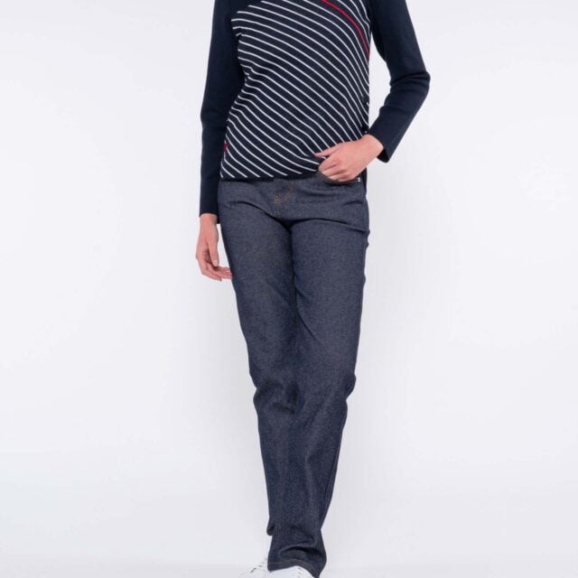 1083 - PULL DROIT 652 SAINT JAMES laine merinos bleu Femme